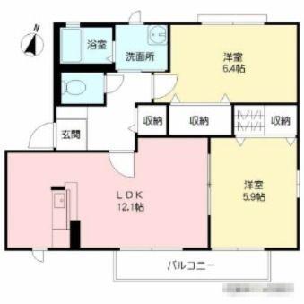 咲ら小路 II D(2LDK/2階)の間取り写真