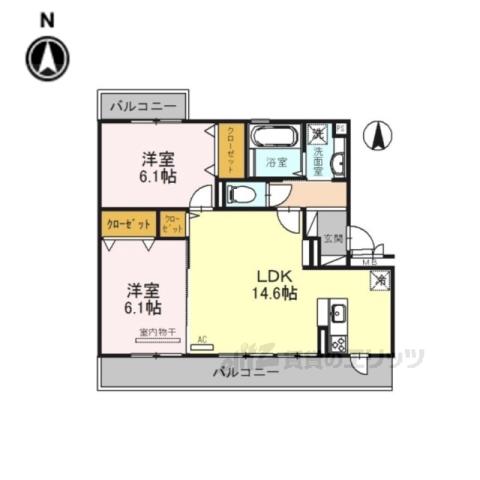 コーポ大安寺Ⅱ(2LDK/3階)の間取り写真