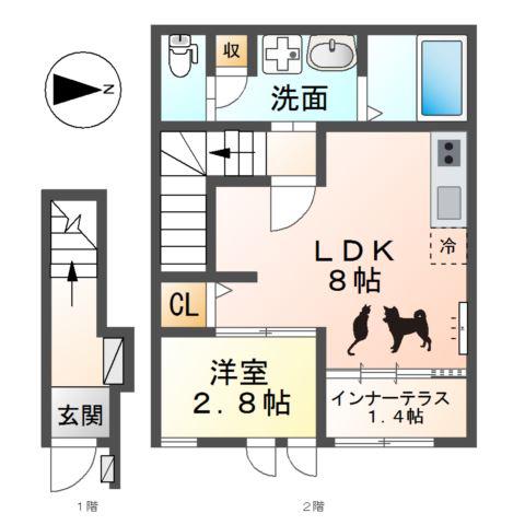 ウエストウイングIV(1LDK/2階)の間取り写真