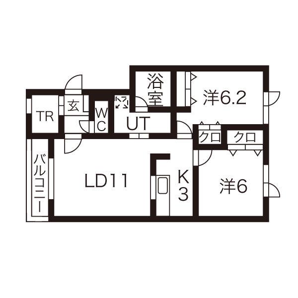 ローベン屯田(2LDK/1階)の間取り写真