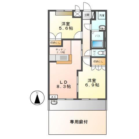 ハレクラニ I(2LDK/1階)の間取り写真