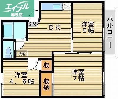 ラ・セーヌ白石(3DK/1階)の間取り写真