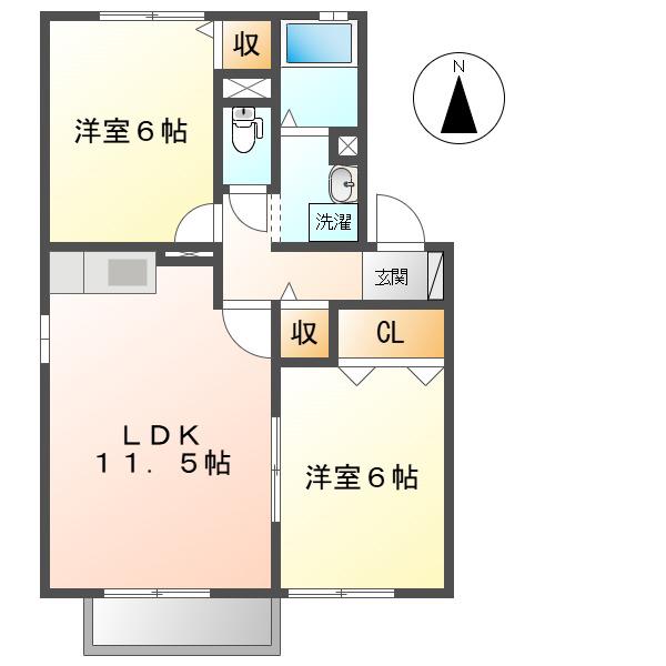 エステート21 A棟(2LDK/2階)の間取り写真
