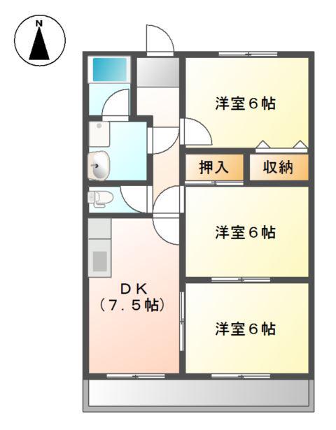 ベルメゾン(3DK/1階)の間取り写真