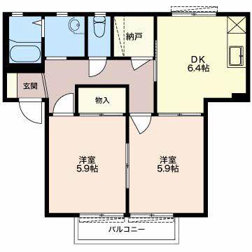 クレイドルY(2DK/1階)の間取り写真