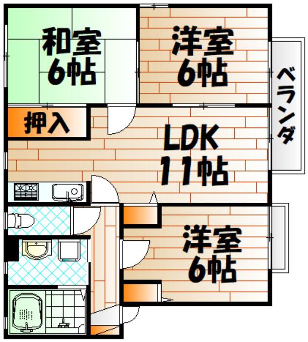 パラシオ赤坂C棟(3LDK/2階)の間取り写真