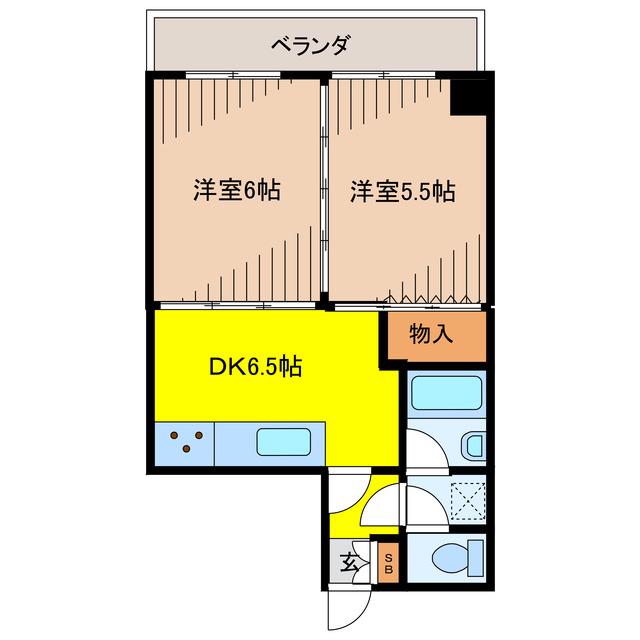 ライオンズマンション胡屋第二(2DK/2階)の間取り写真