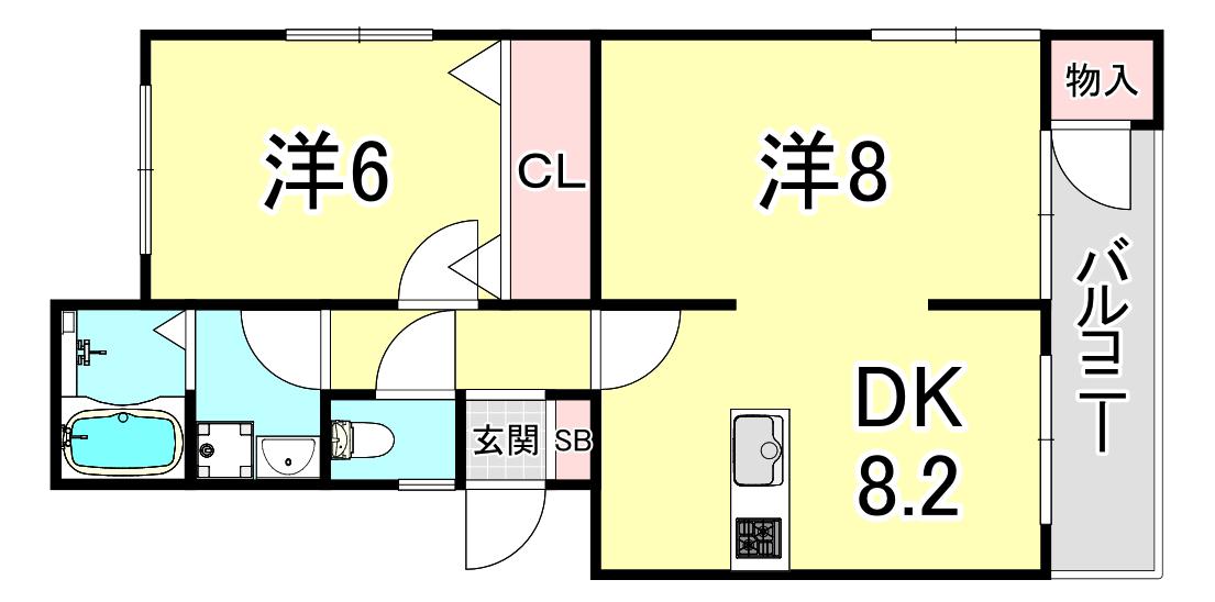 ときわ塩屋レクラン(2DK/1階)の間取り写真
