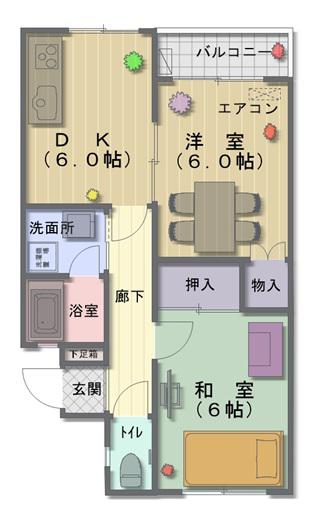 ベルメゾン(2DK/2階)の間取り写真