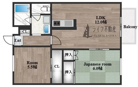 俊徳道ハイツ(2LDK/1階)の間取り写真