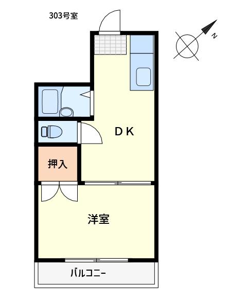 ハイツターボ(1DK/3階)の間取り写真