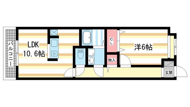 カーサレイメイA棟(1LDK/2階)の間取り写真