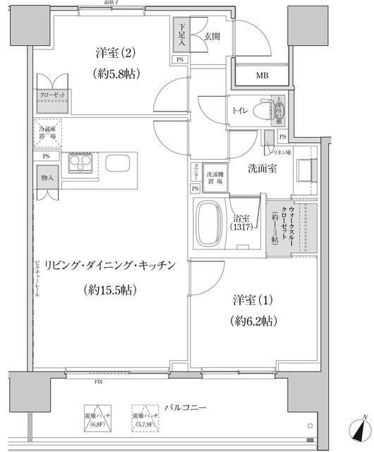 パークハビオ渋谷本町レジデンス(2LDK/7階)の間取り写真