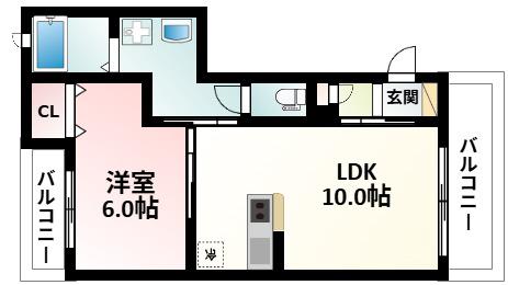 インフィニティ北川口(1LDK/1階)の間取り写真