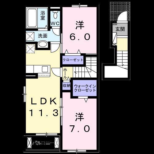 アルバ ファウスト I(2LDK/2階)の間取り写真