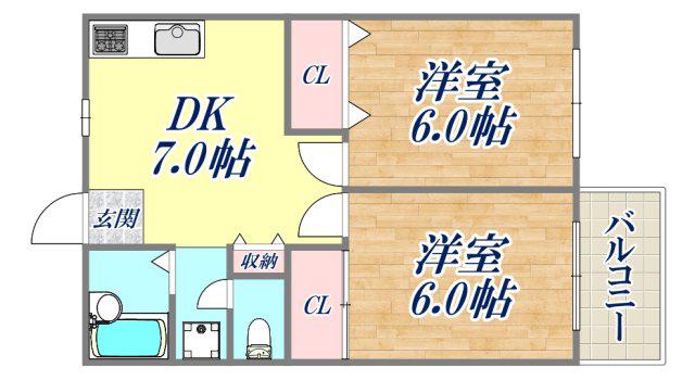宝旭ハイツ(2DK/2階)の間取り写真