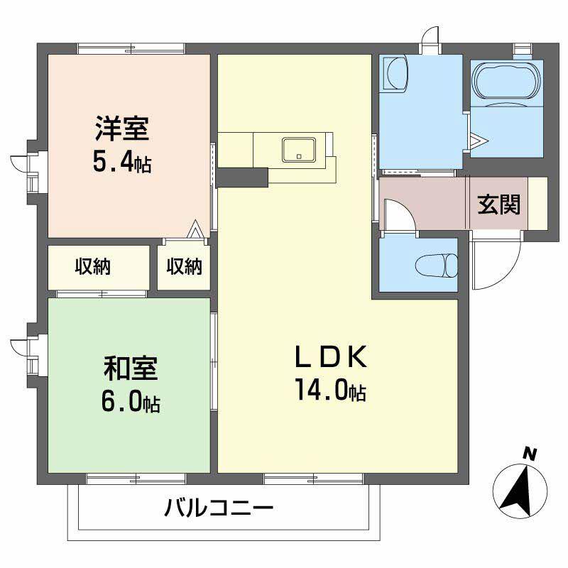 ボンヌメゾンB棟(2LDK/2階)の間取り写真