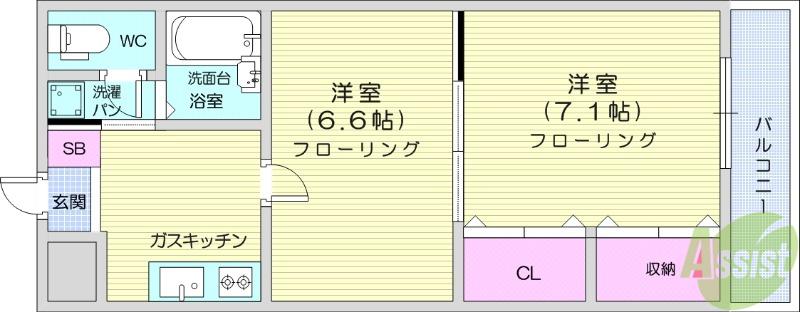 カーサアビタービレ(2K/1階)の間取り写真