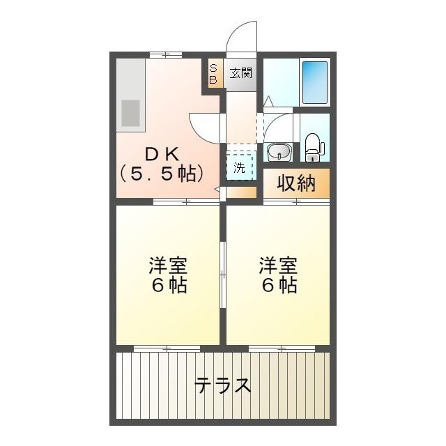 グランシャリオ(2DK/2階)の間取り写真