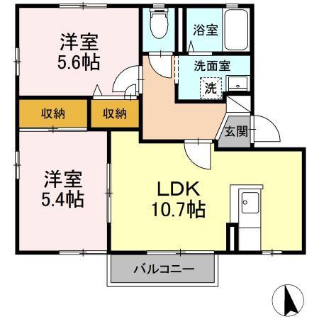 ヴィクトリータウン D(2LDK/1階)の間取り写真