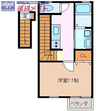 ベルフォーレ新町(1K/2階)の間取り写真