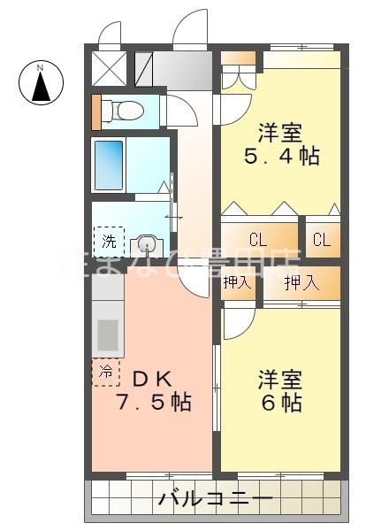 アルカディアタウン(2DK/3階)の間取り写真
