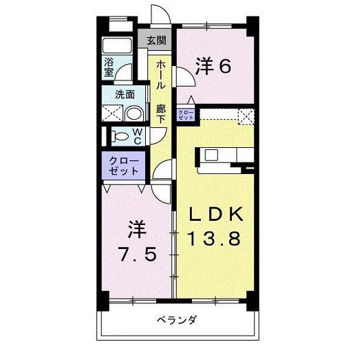 ラ・カーサSHIMADA(2LDK/1階)の間取り写真