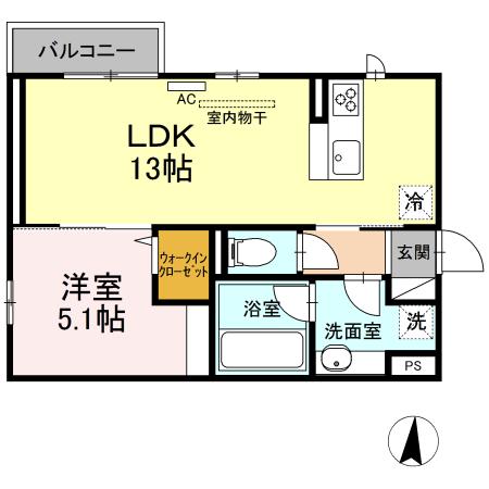 ベアーワン(1LDK/2階)の間取り写真