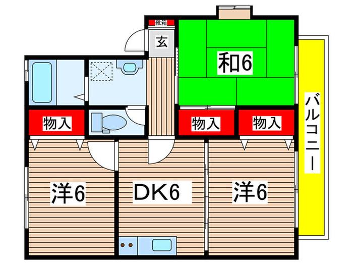 ピーセス・コートA(3DK/2階)の間取り写真