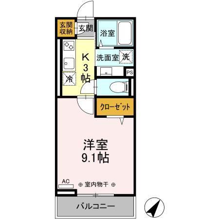 プランタン(1K/2階)の間取り写真