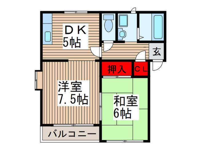 ヴィラ・カエデⅠ(2DK/2階)の間取り写真