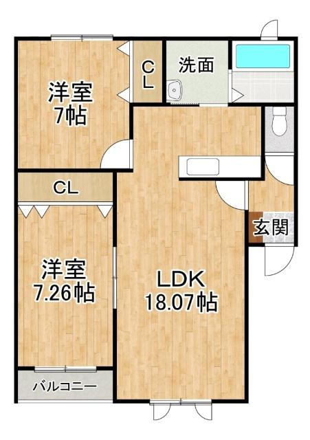 コルサK(2LDK/1階)の間取り写真