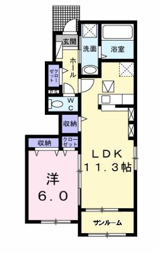 サンヴェール長者ヶ台 B(1LDK/1階)の間取り写真