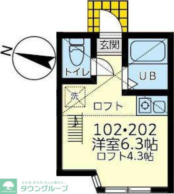 ユナイト三ッ沢ベルガモ(ワンルーム/2階)の間取り写真