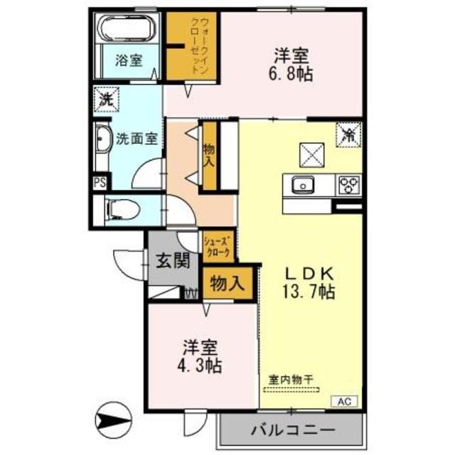 セクレール北本町A棟(2LDK/1階)の間取り写真