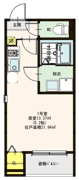 グローリー庄内緑地(ワンルーム/3階)の間取り写真
