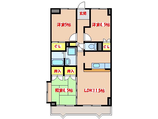 セントラルハイツA棟(3LDK/4階)の間取り写真
