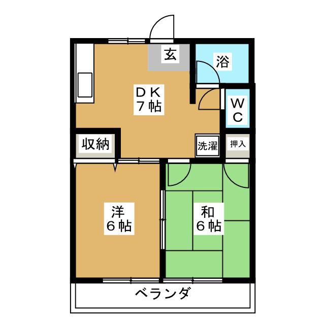 シャレーローズ(2DK/2階)の間取り写真