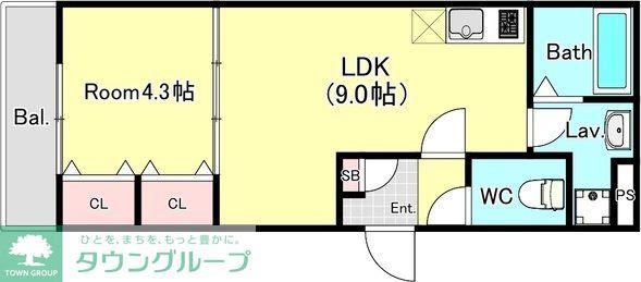 ジーメゾン春日部花積(1LDK/1階)の間取り写真