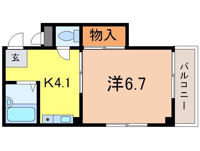 PLUM COURT芦屋(1K/2階)の間取り写真