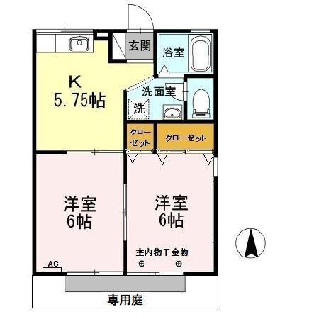 ビアージュA(2K/1階)の間取り写真