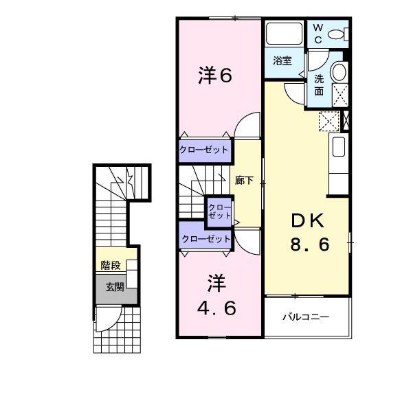 シャルマンC(2DK/2階)の間取り写真