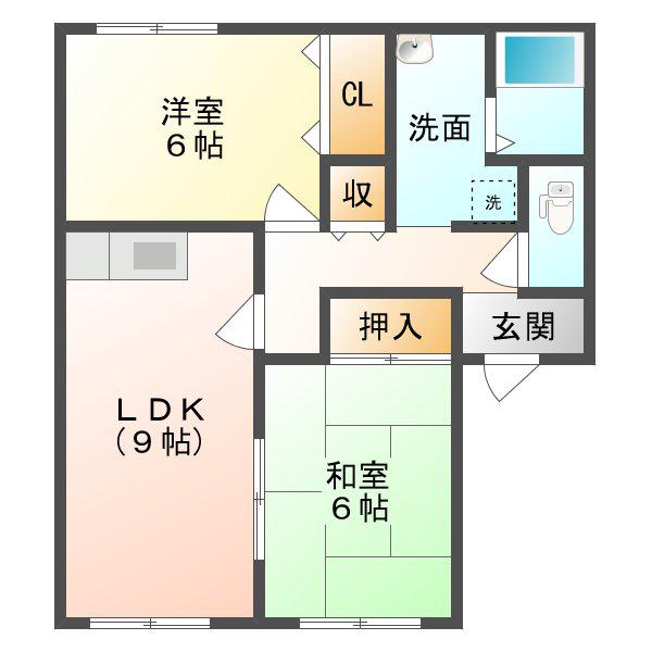 サンパーク西原台(2LDK/1階)の間取り写真