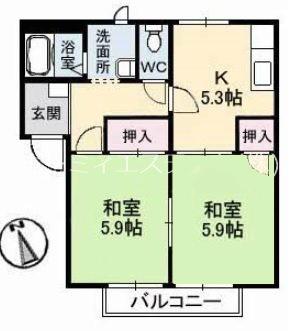 フレグランス倉敷(2K/2階)の間取り写真