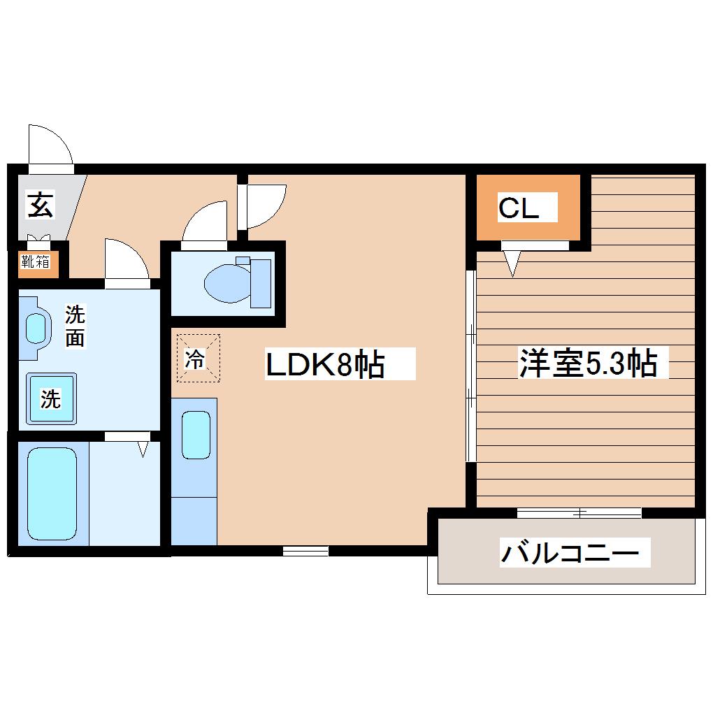 ベアトリーチェ北仙台(1LDK/2階)の間取り写真