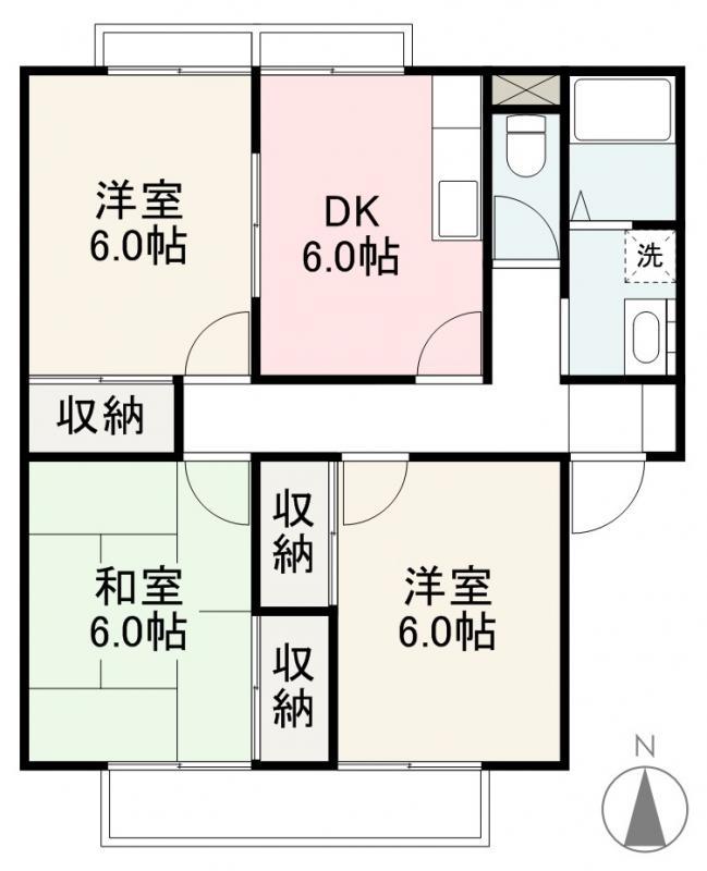 グランコートK A・B棟(3DK/2階)の間取り写真