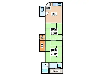 八戸ノ里文化II(2DK/1階)の間取り写真