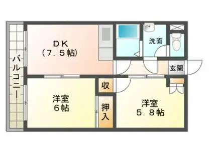 BETTER R湊町(2DK/3階)の間取り写真