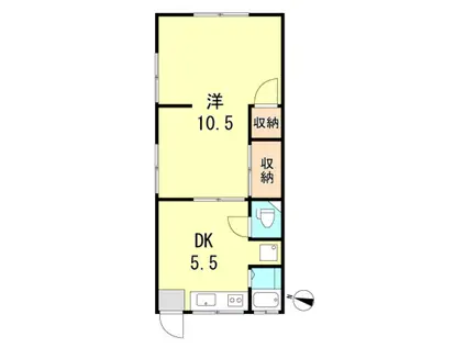 神撫ハイツ(1DK/1階)の間取り写真