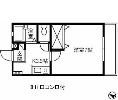 リビエール倉敷A棟(1K/2階)の間取り写真